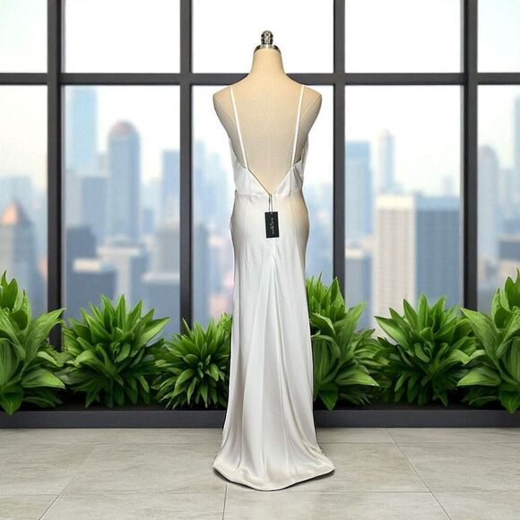 NWT Ramy Brook $595 Vick V-Neck Satin Gown Ivory Size 6 – Drained V-Neck, Open B - Picture 6 of 12